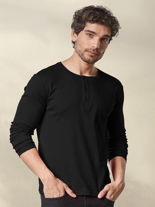 Mens Full Sleeve Cotton Henley T-shirt